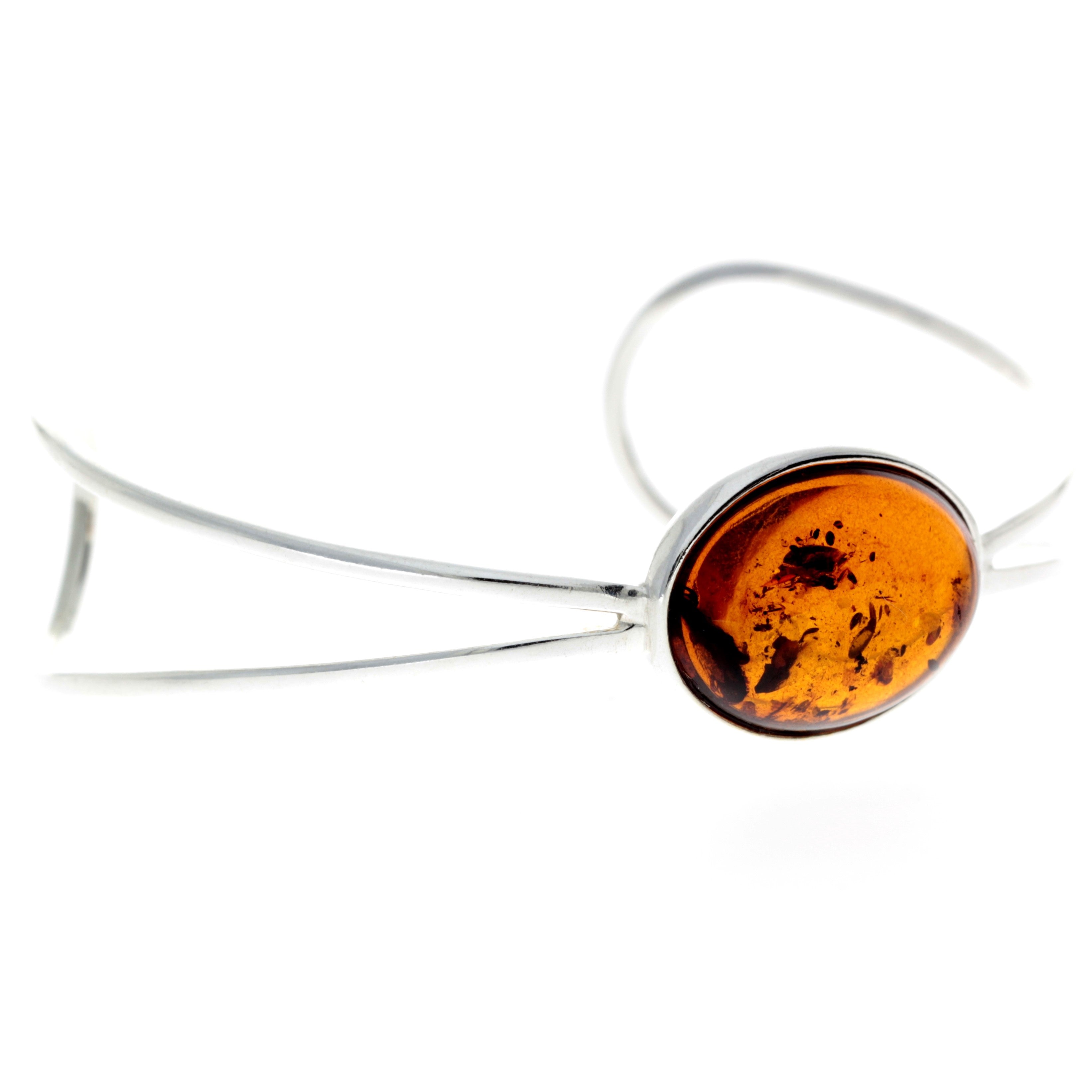 925 Sterling Silver & Baltic Amber Classic Adjustable Solid Bangle - GL545