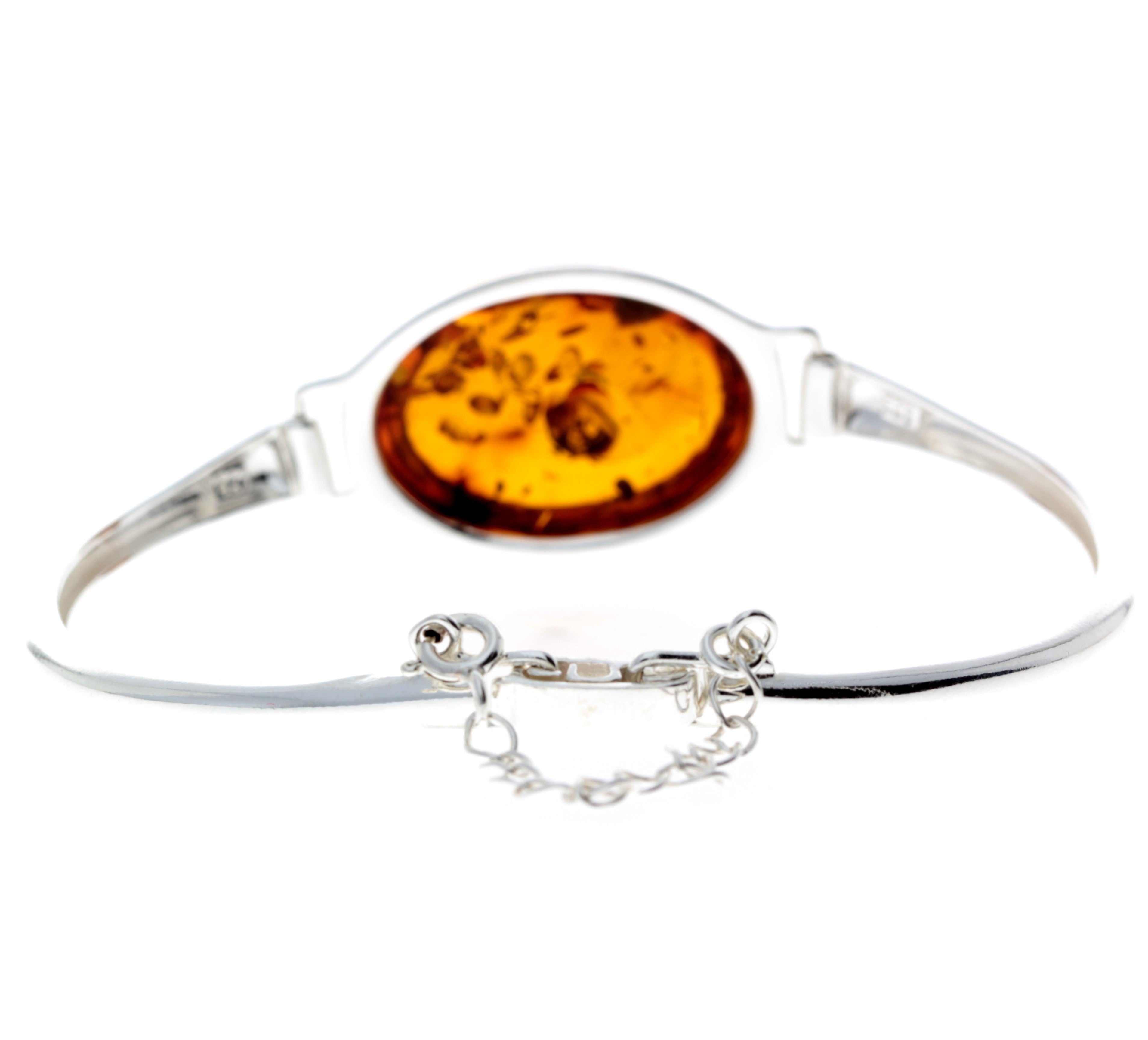 925 Sterling Silver & Baltic Amber Classic Solid Bangle - GL546