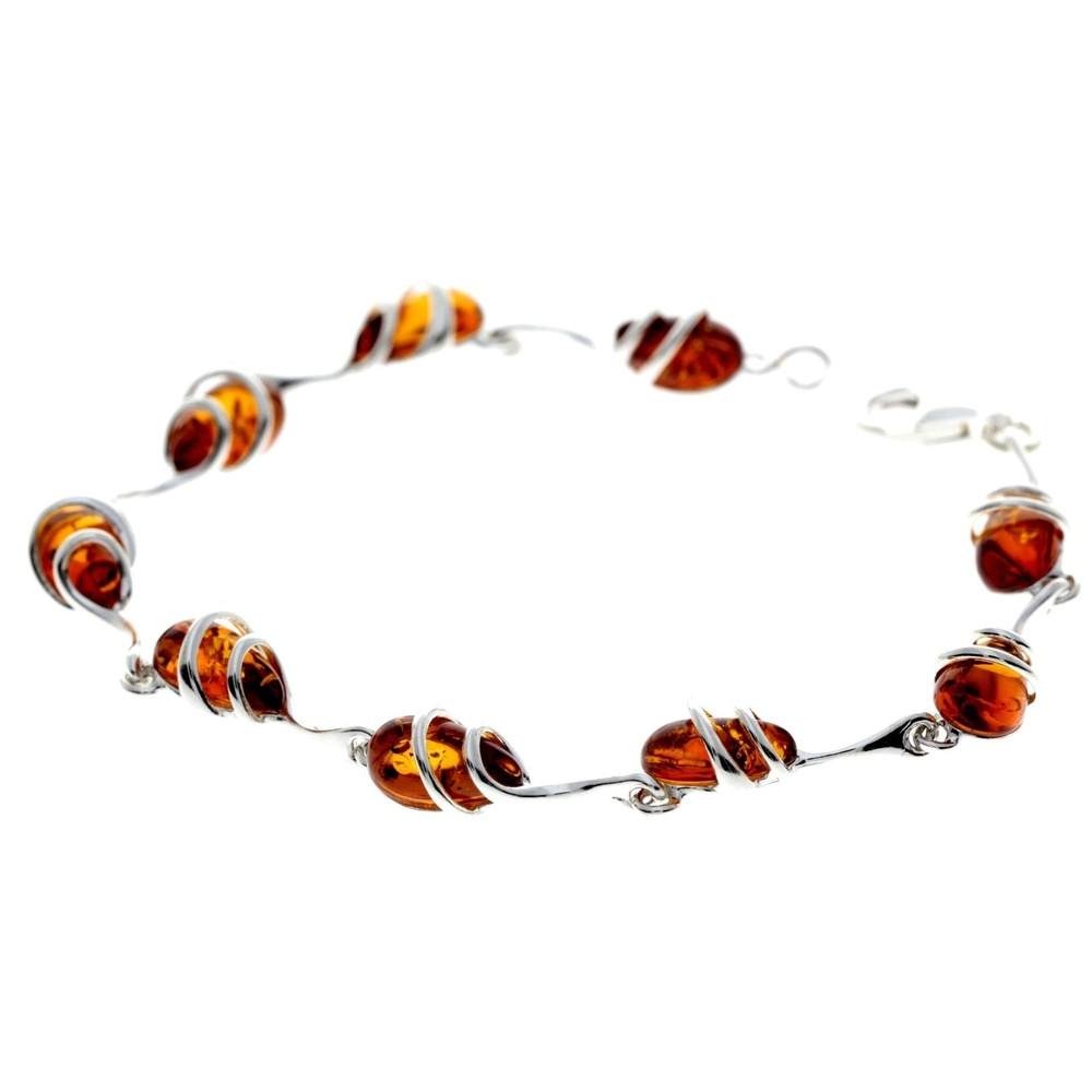 925 Sterling Silver & Genuine Baltic Amber Modern Link Bracelet - GL557