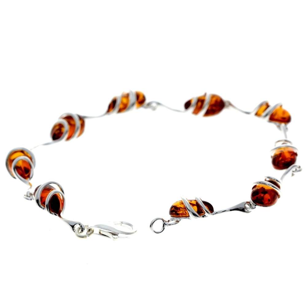 925 Sterling Silver & Genuine Baltic Amber Modern Link Bracelet - GL557