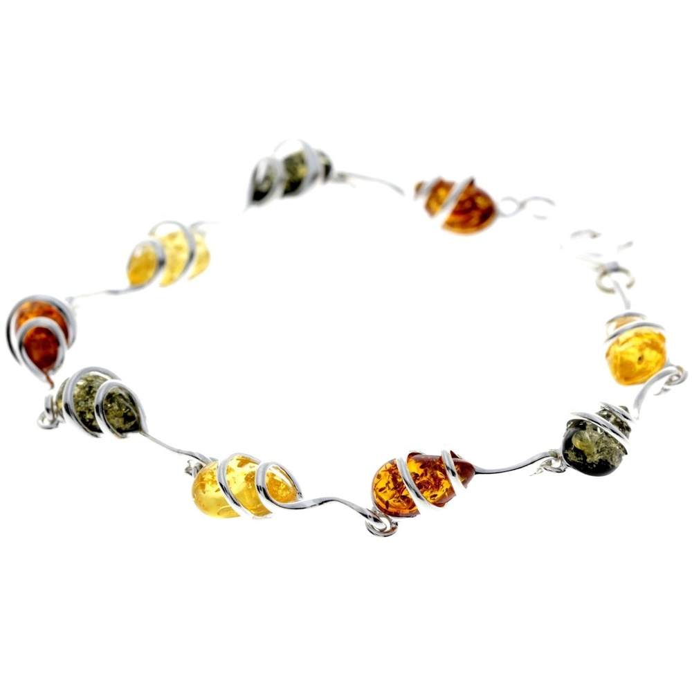 925 Sterling Silver & Genuine Baltic Amber Modern Link Bracelet - GL557