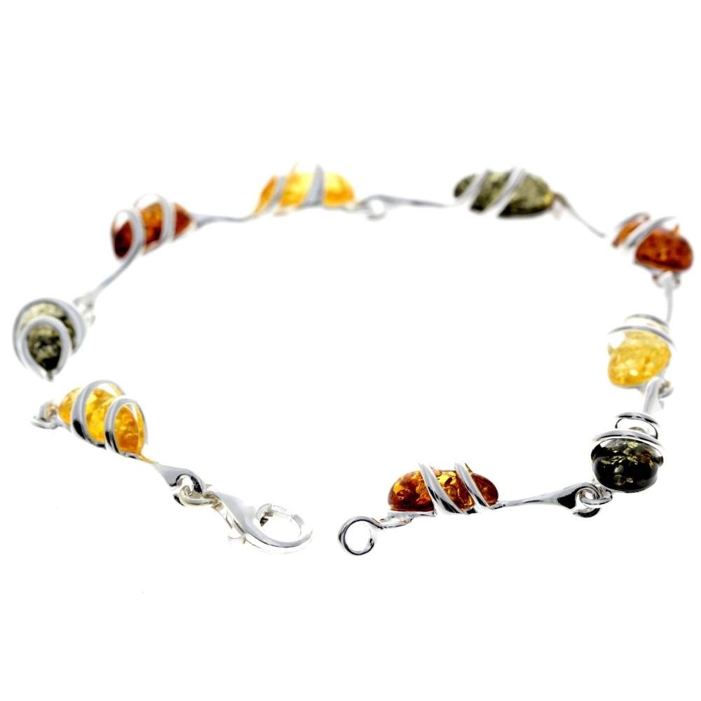 925 Sterling Silver & Genuine Baltic Amber Modern Link Bracelet - GL557