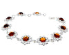 925 Sterling Silver & Genuine Baltic Amber Modern Flowers Link Bracelet - GL558