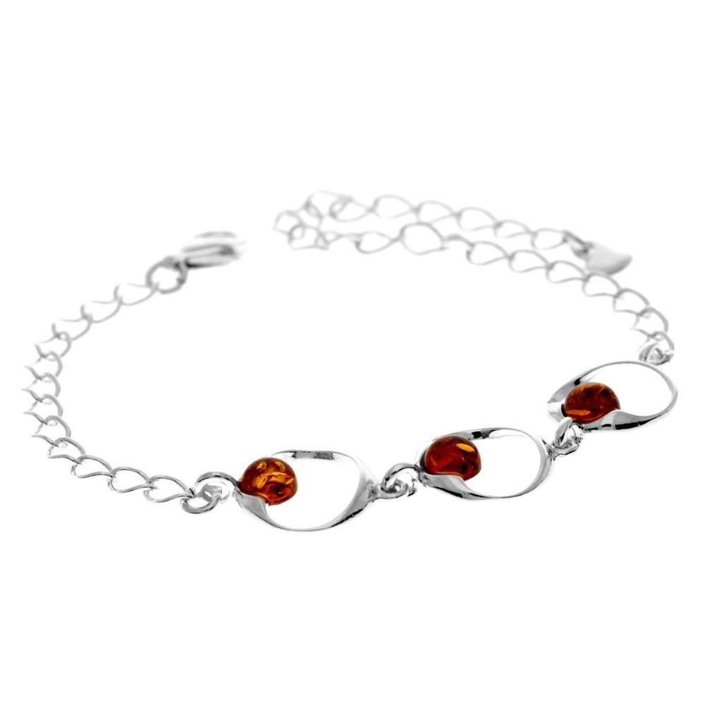 Beautiful Designer 925 Sterling Silver Modern Bracelet set with Genuine Baltic Amber - GL560