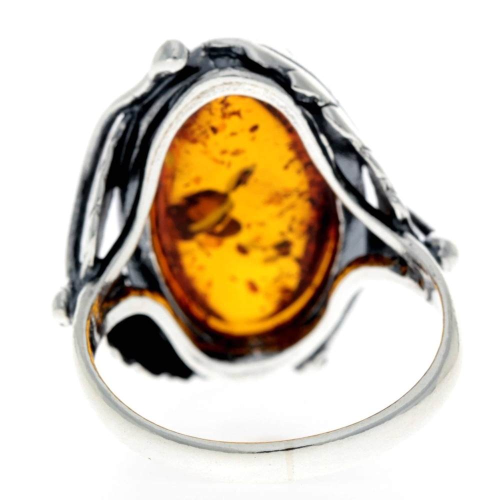 925 Sterling Silver & Baltic Amber Large Classic Art Nouveau Ring - GL719