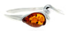 925 Sterling Silver & Baltic Amber Teardrop Modern Ring - GL723