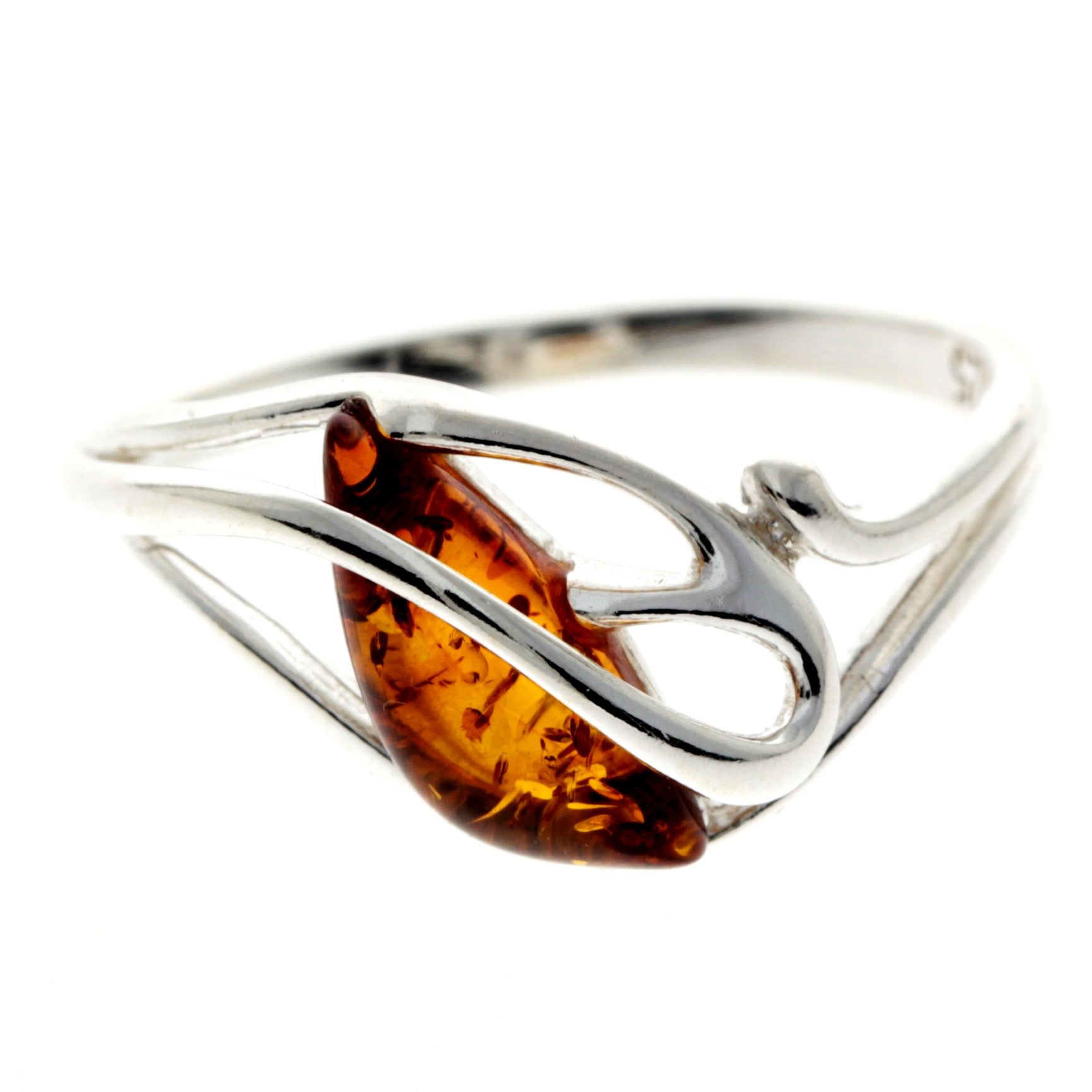 925 Sterling Silver & Genuine Baltic Amber Modern Designer Ring - GL740
