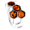 925 Sterling Silver & Genuine Baltic Amber Modern Honeycombs Designer Ring - GL741