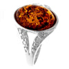 925 Sterling Silver & Genuine Oval Baltic Amber Classic Ring with Cubic Zirconia - GL743