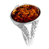 925 Sterling Silver & Genuine Oval Baltic Amber Classic Ring with Cubic Zirconia - GL743
