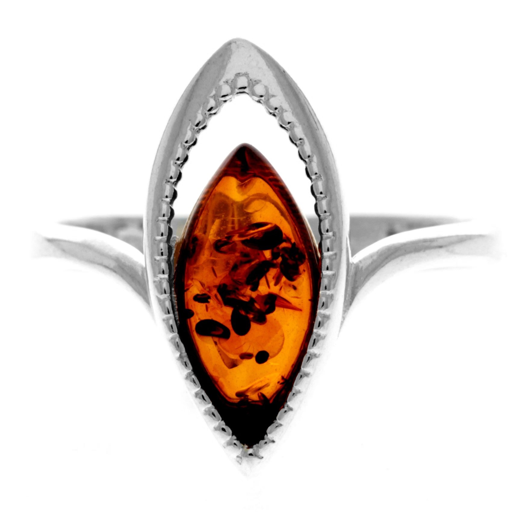 925 Sterling Silver & Genuine Baltic Amber Modern Ring - GL745