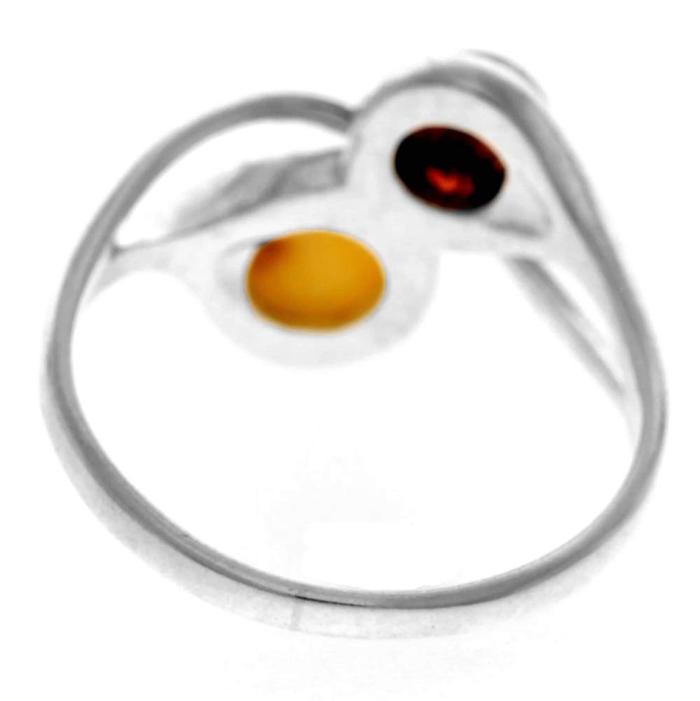 925 Sterling Silver & Genuine Baltic Amber 2 Stones Classic Ring - GL749