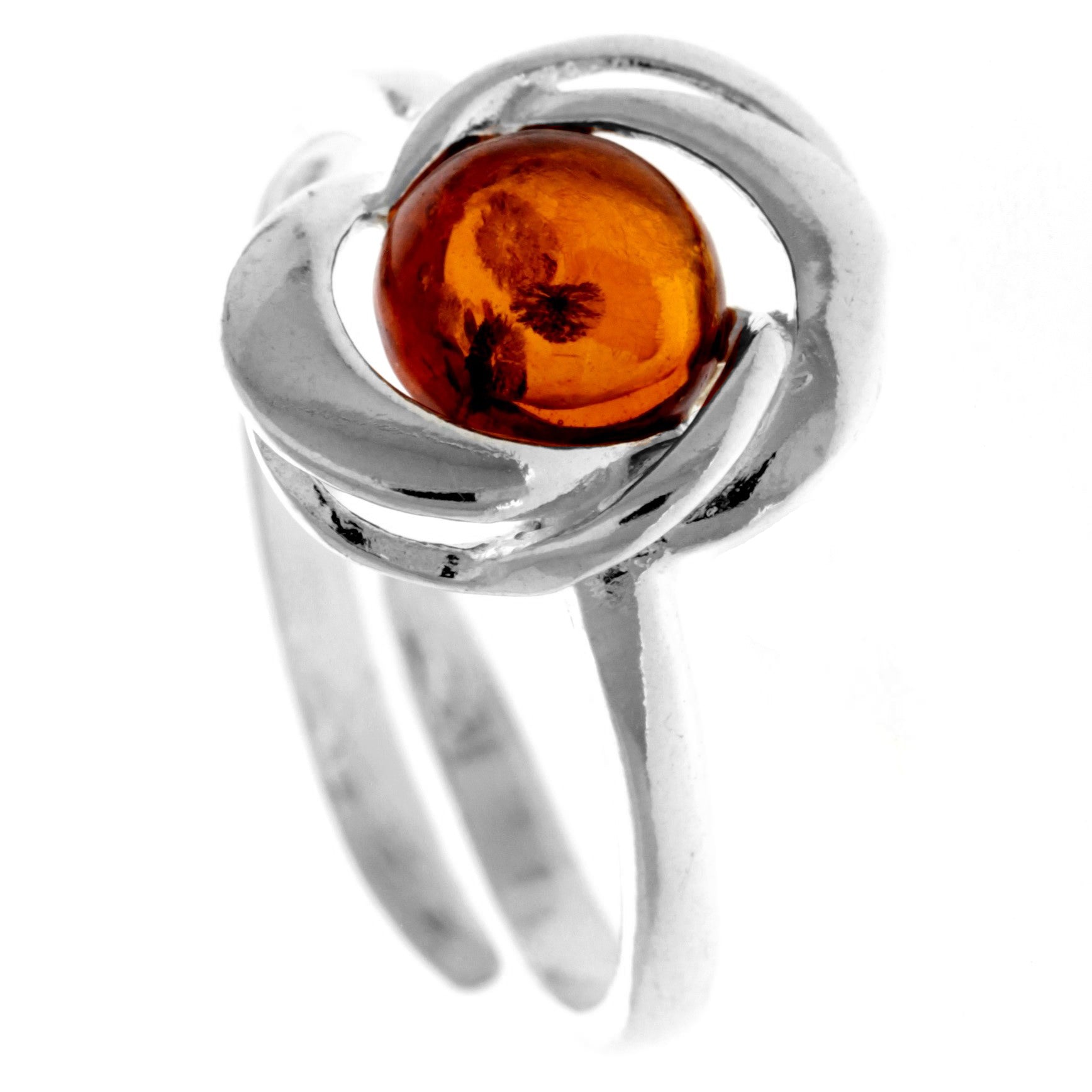 925 Sterling Silver & Genuine Baltic Amber Modern Adjustable Ring - GL750