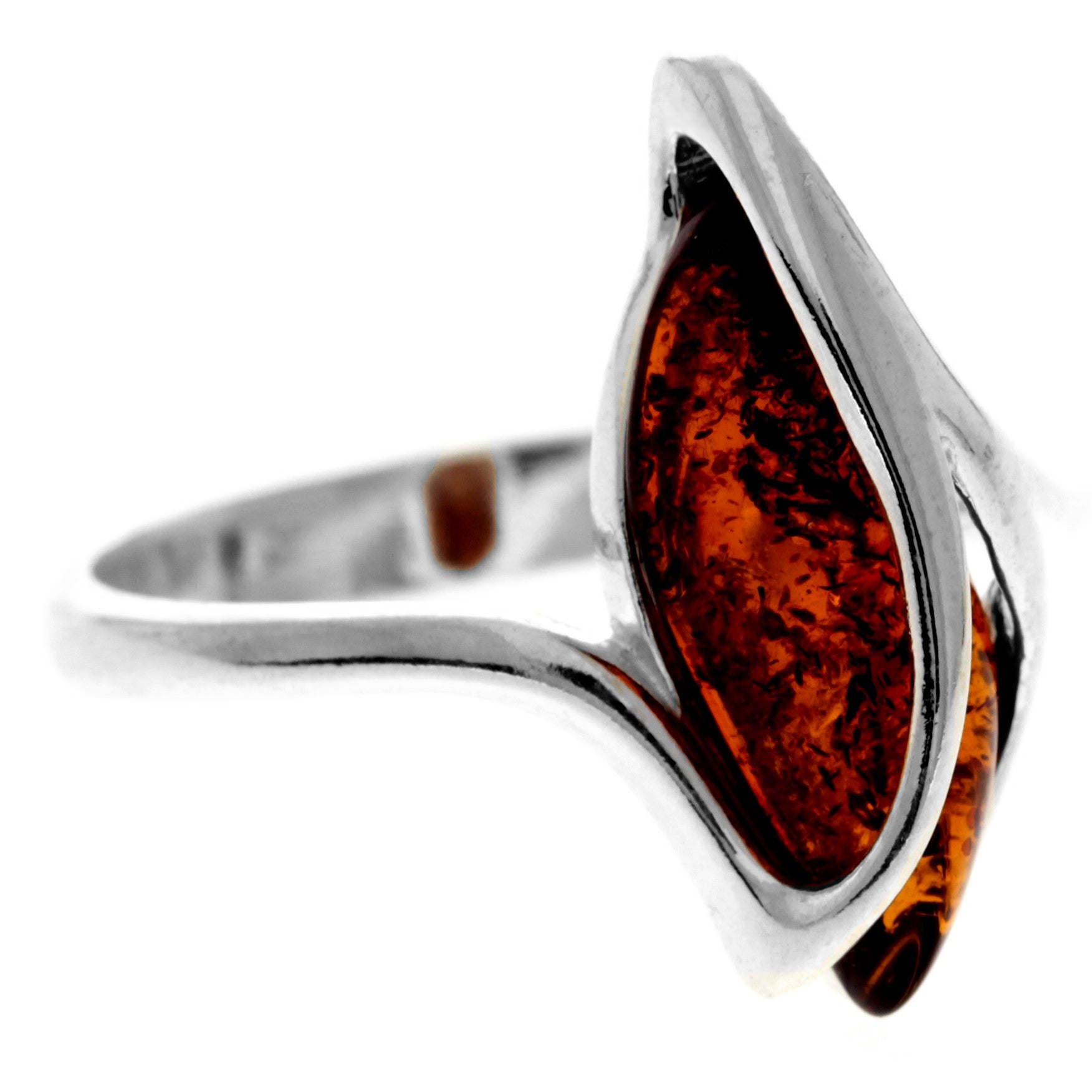 925 Sterling Silver & Genuine Baltic Amber Modern Ring - GL751