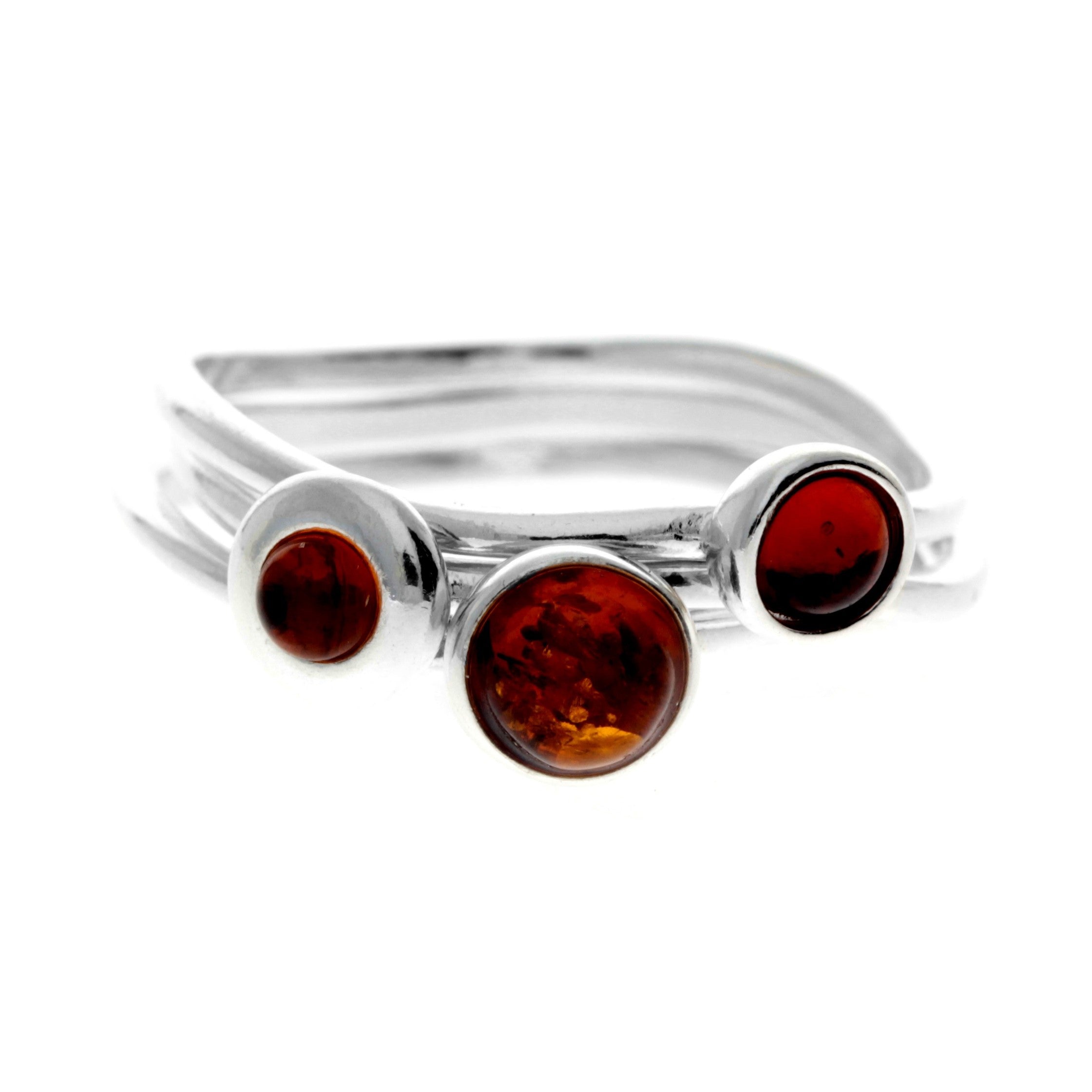 925 Sterling Silver & Genuine Baltic Amber Classic 3 Rings Set - GL753