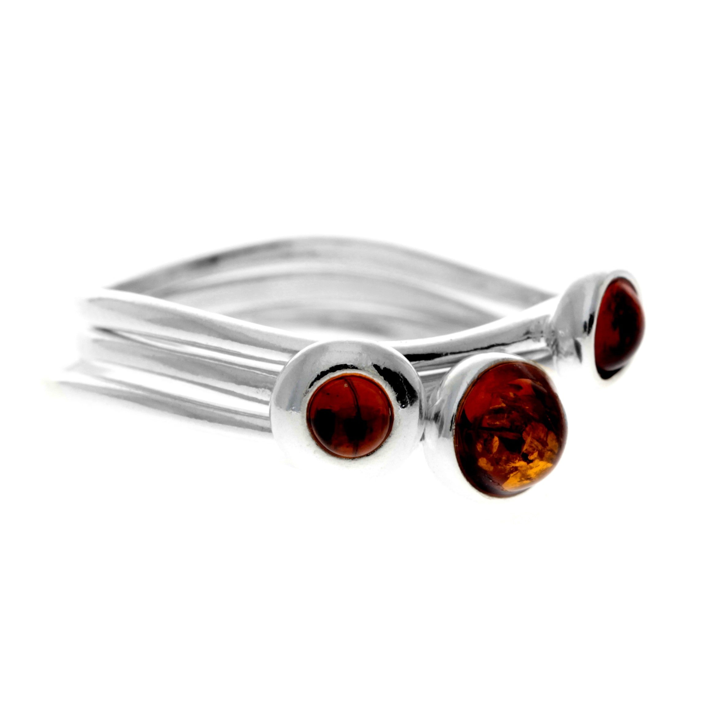 925 Sterling Silver & Genuine Baltic Amber Classic 3 Rings Set - GL753