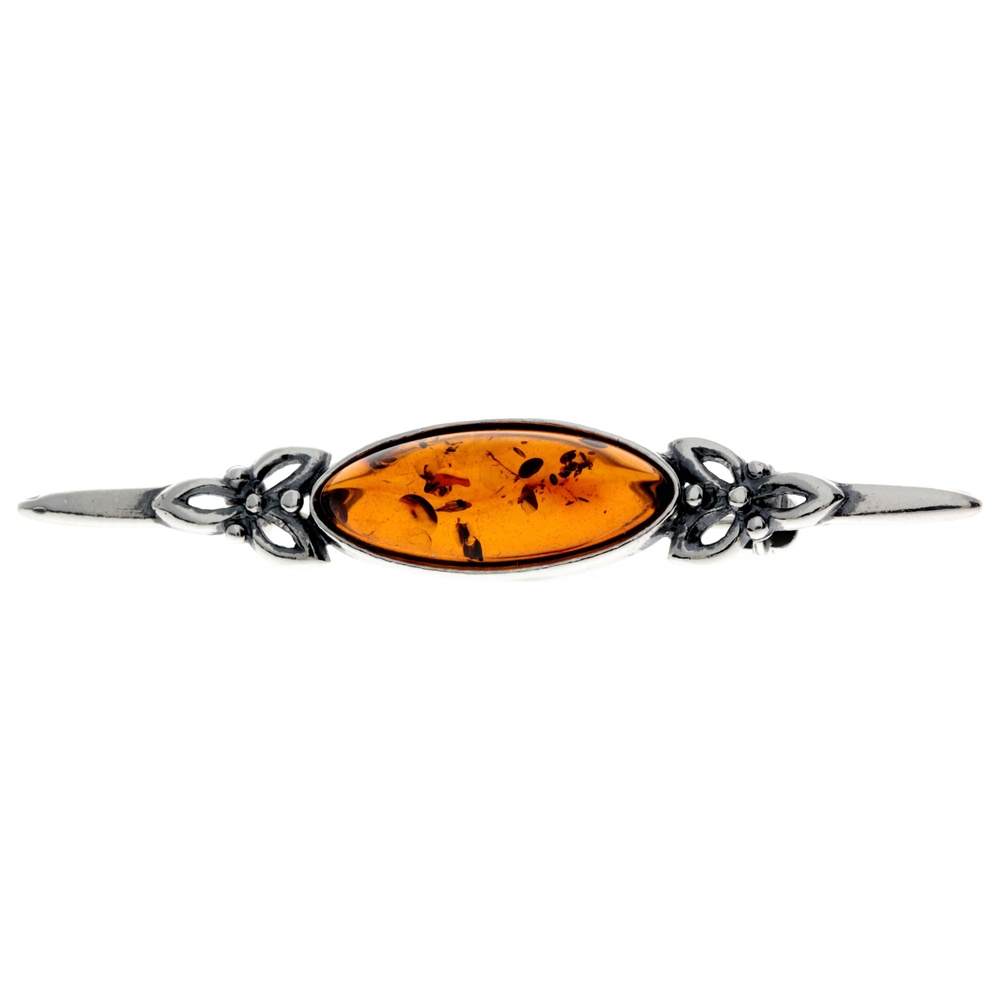 925 Sterling Silver & Genuine Baltic Amber Classic Celtic Brooch - GL804