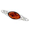 925 Sterling Silver & Genuine Baltic Amber Classic Celtic Brooch - GL808