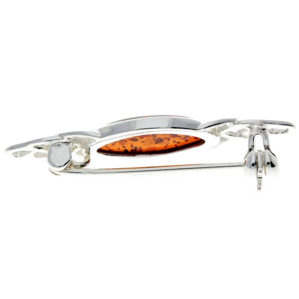 925 Sterling Silver & Genuine Baltic Amber Classic Celtic Brooch - GL808