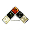 925 Sterling Silver & Genuine Baltic Amber Triangle Modern Brooch - GL811