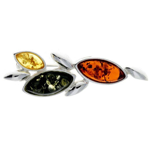 925 Sterling Silver & Genuine Baltic Amber Classic Brooch - GL812