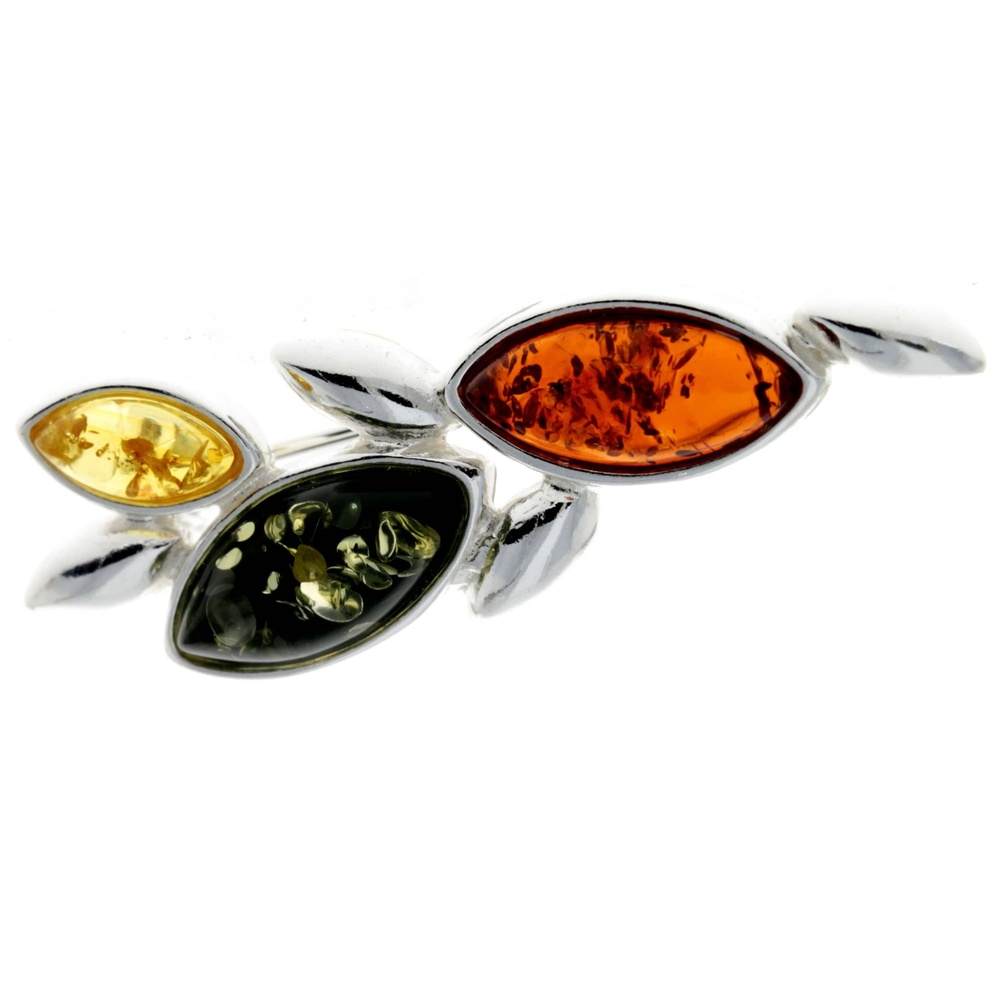 925 Sterling Silver & Genuine Baltic Amber Classic Brooch - GL812