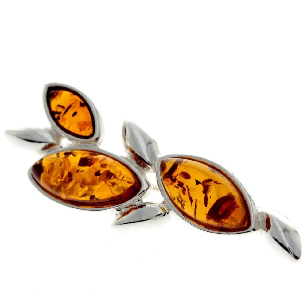 925 Sterling Silver & Genuine Baltic Amber Classic Brooch - GL812