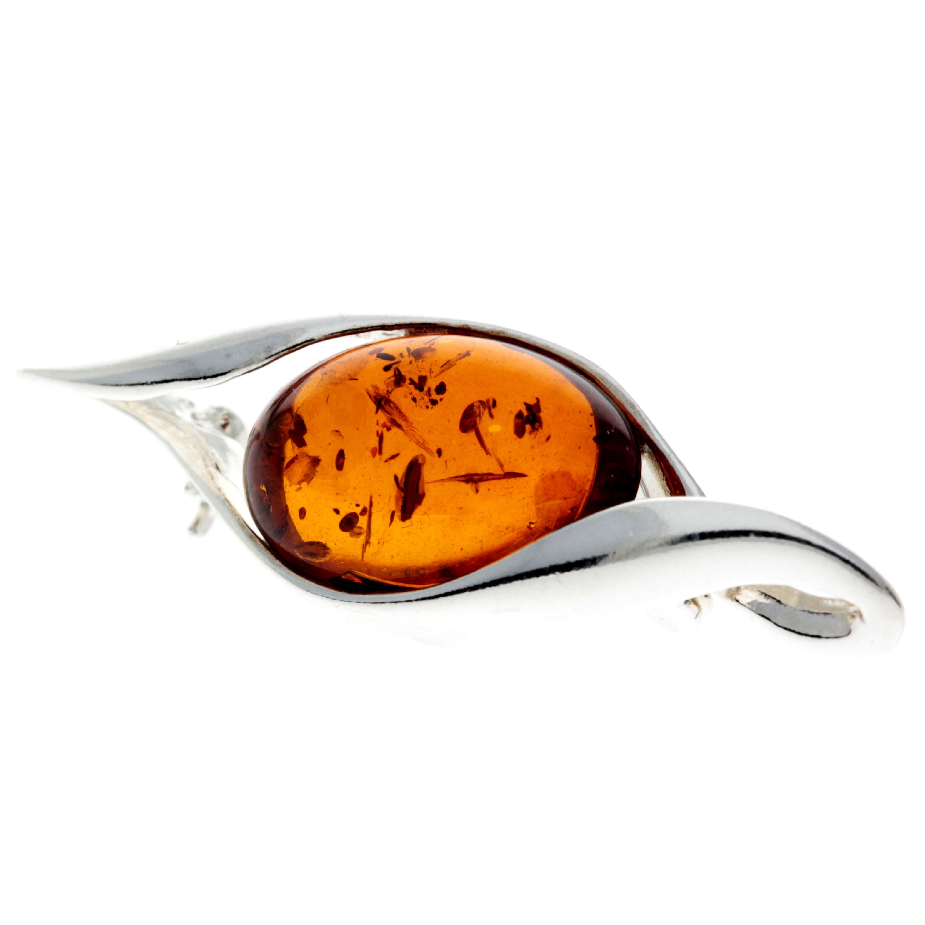 925 Sterling Silver & Genuine Baltic Amber Classic Brooch - GL814