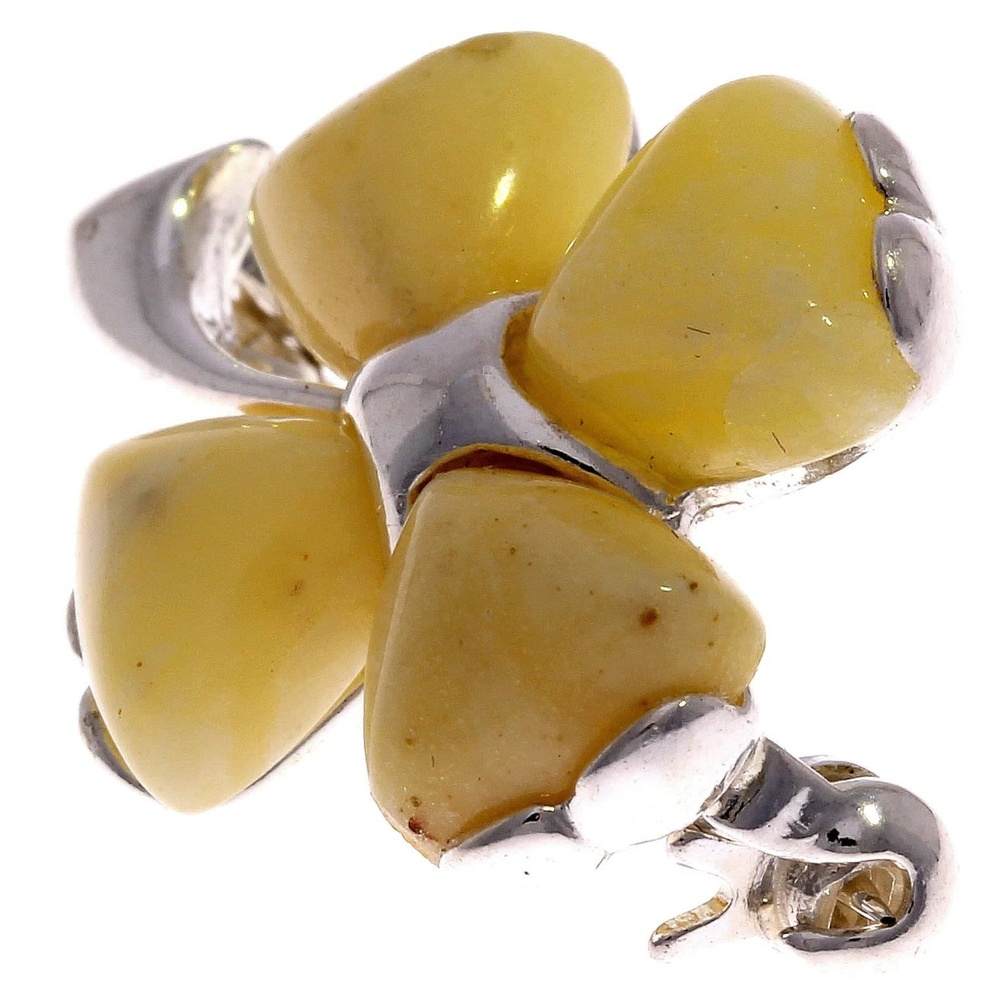 925 Sterling Silver & Genuine Baltic Amber Lucky Clover Brooch - GL819