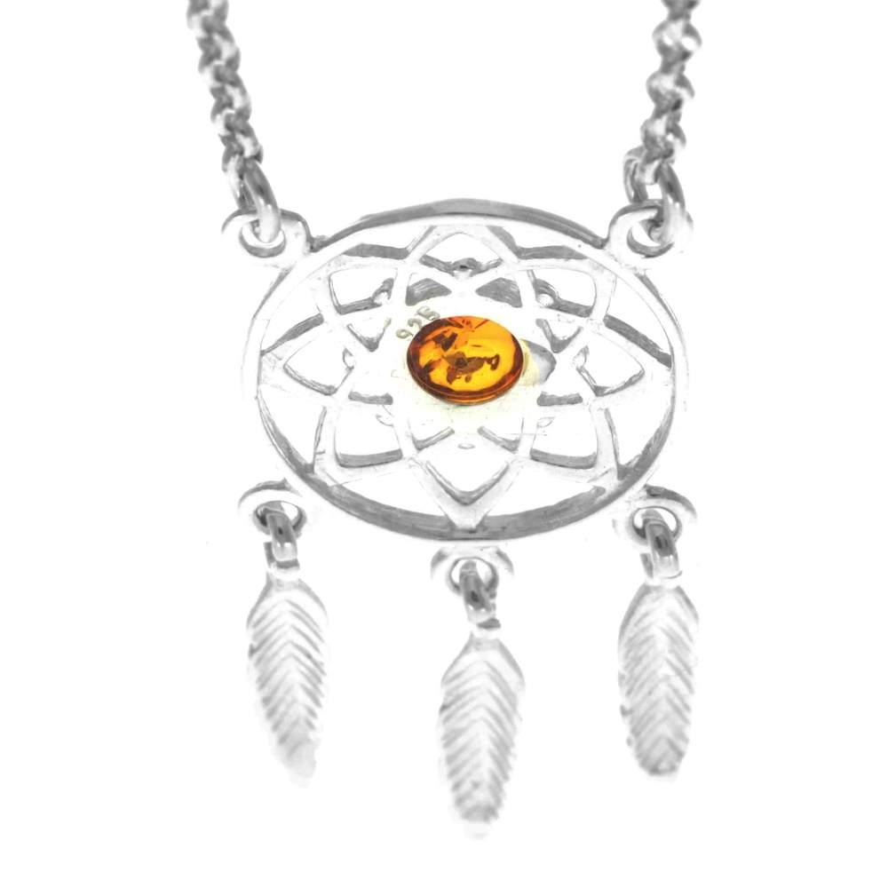 925 Sterling Silver & Genuine Baltic Amber Celtic Modern Necklace - GL924