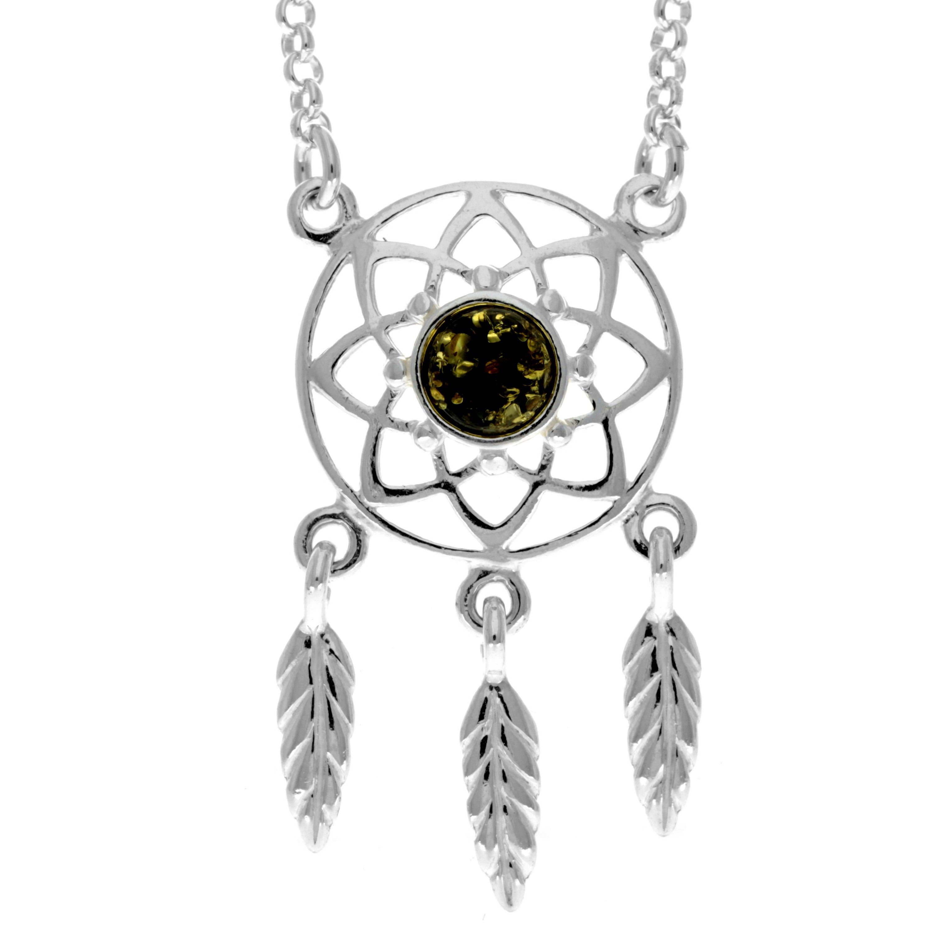 925 Sterling Silver & Genuine Baltic Amber Celtic Modern Necklace - GL924