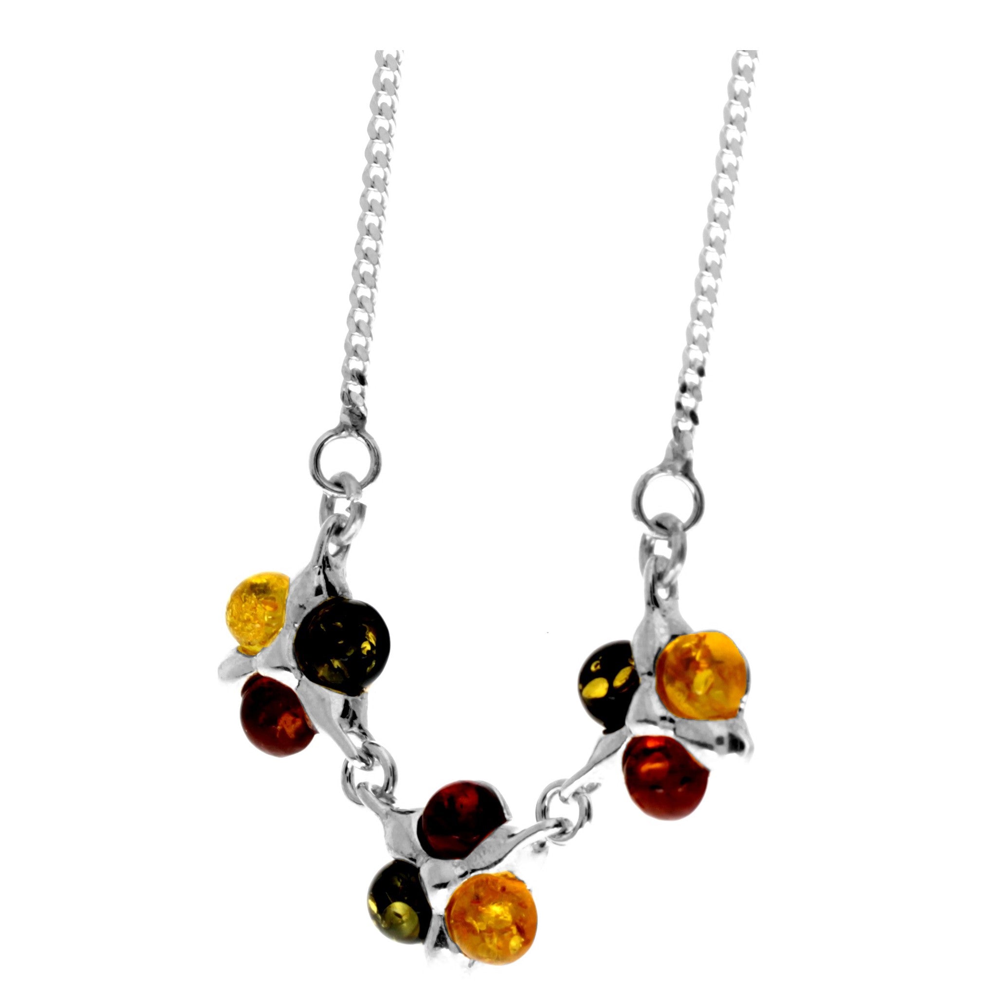 925 Sterling Silver & Genuine Baltic Amber Classic Necklace on Curbs Chain - GL925