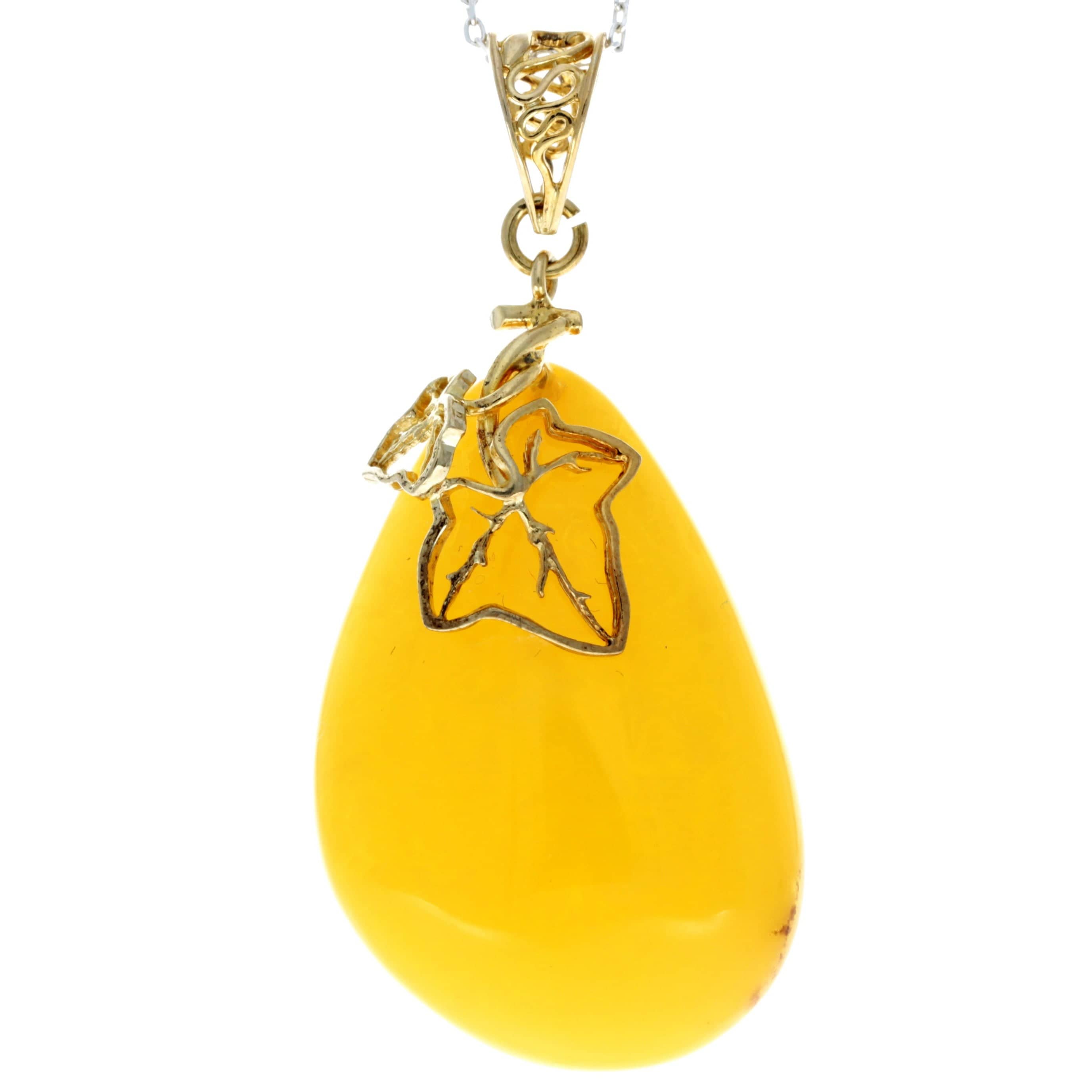 925 Sterling Silver Gold Plated with 14 ct Gold & Genuine Lemon Baltic Amber Exclusive Unique Pendant - GPD001