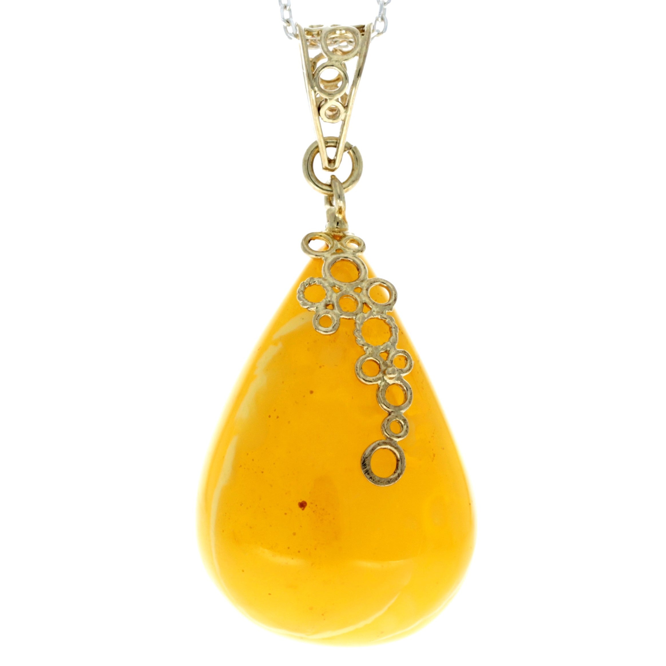 925 Sterling Silver Gold Plated with 14 ct Gold & Genuine Lemon Baltic Amber Exclusive Unique Pendant - GPD002