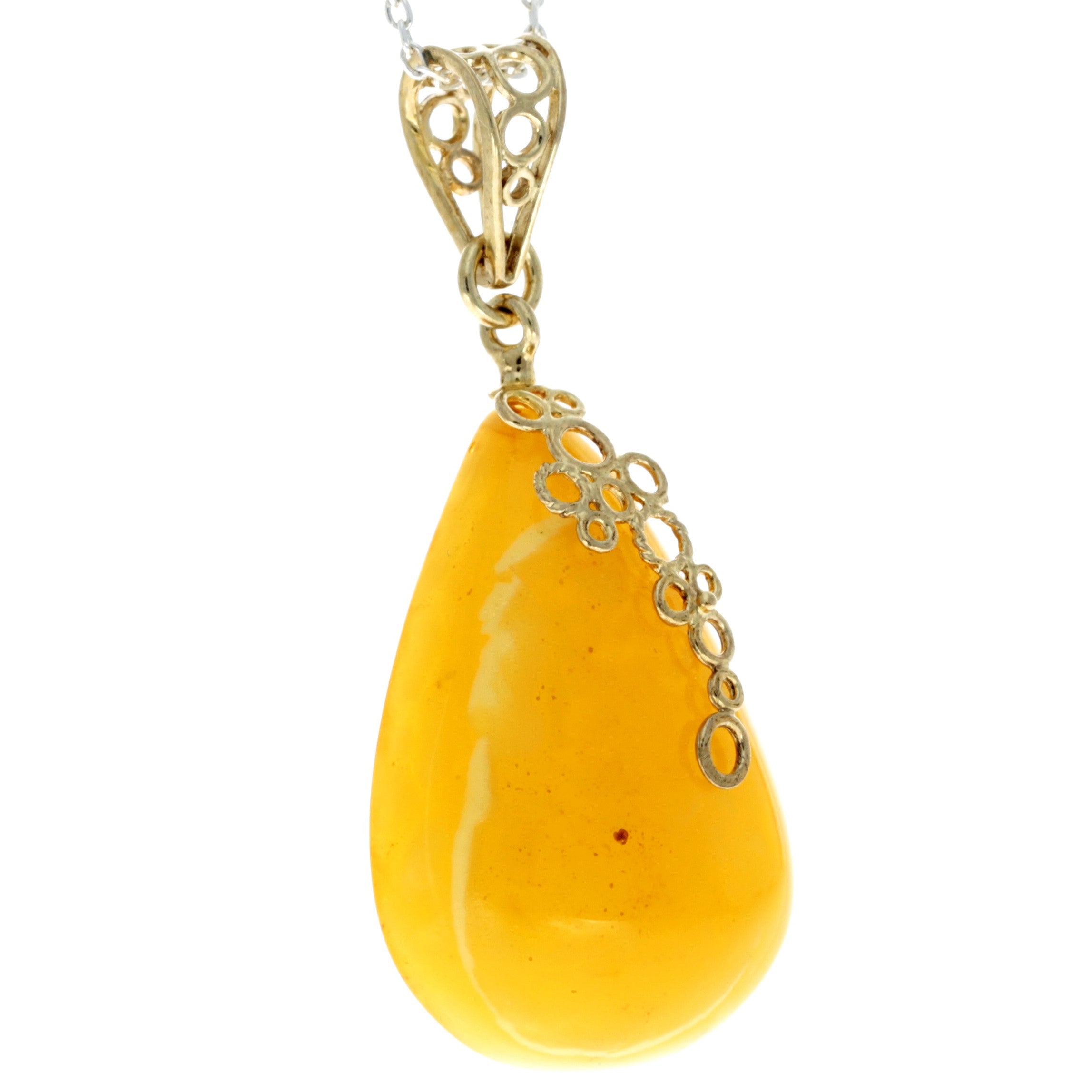 925 Sterling Silver Gold Plated with 14 ct Gold & Genuine Lemon Baltic Amber Exclusive Unique Pendant - GPD002