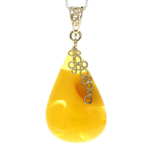 925 Sterling Silver Gold Plated with 14 ct Gold & Genuine Lemon Baltic Amber Exclusive Unique Pendant - GPD003