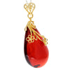 925 Sterling Silver Gold Plated with 14 ct Gold & Genuine Cherry Baltic Amber Exclusive Unique Pendant - GPD004