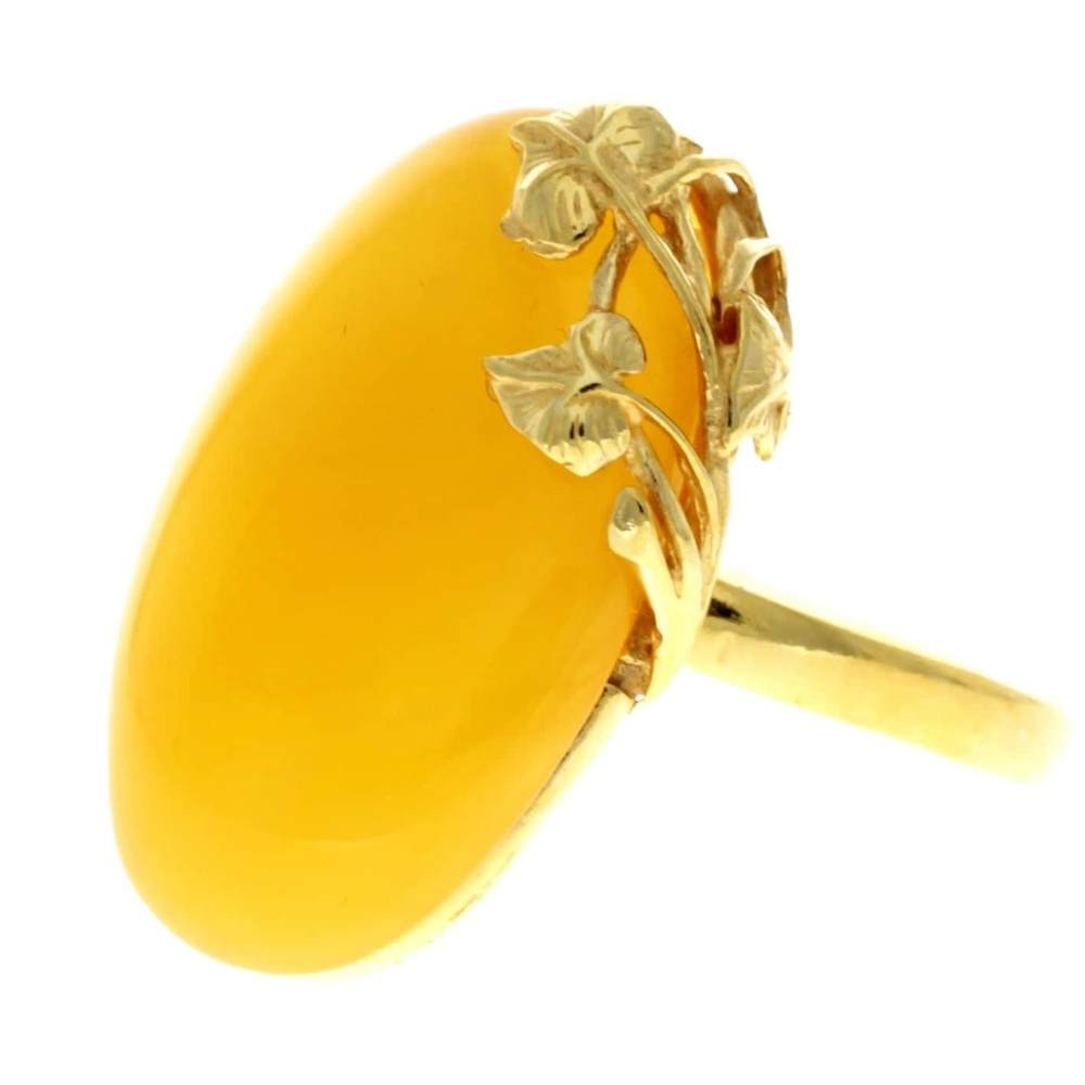 925 Sterling Silver Gold Plated with 14ct Gold & Genuine Baltic Amber Unique Ring - GRG001