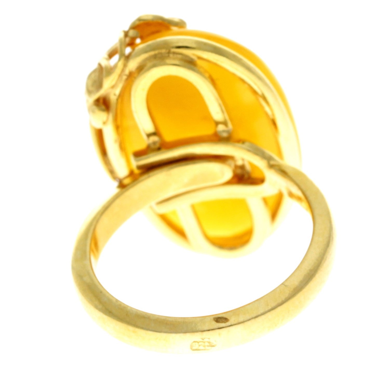 925 Sterling Silver Gold Plated with 14ct Gold & Genuine Baltic Amber Unique Ring - GRG001
