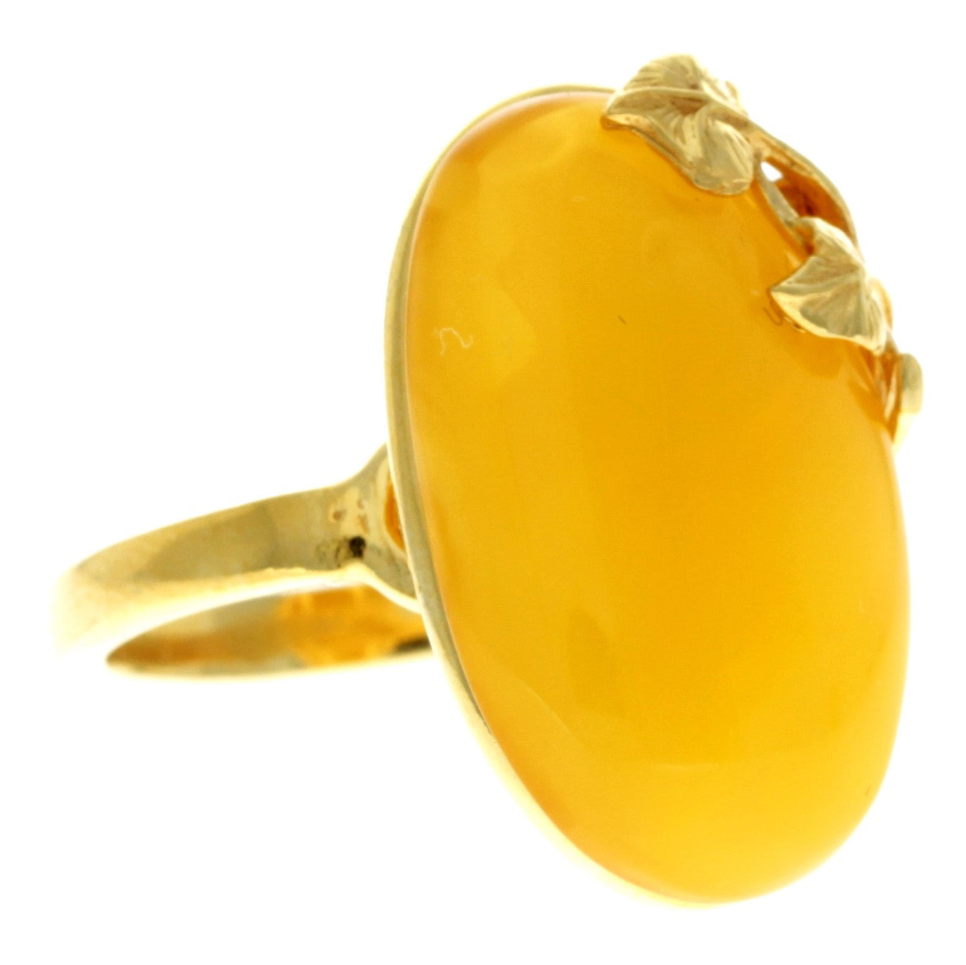925 Sterling Silver Gold Plated with 14ct Gold & Genuine Baltic Amber Unique Ring - GRG001