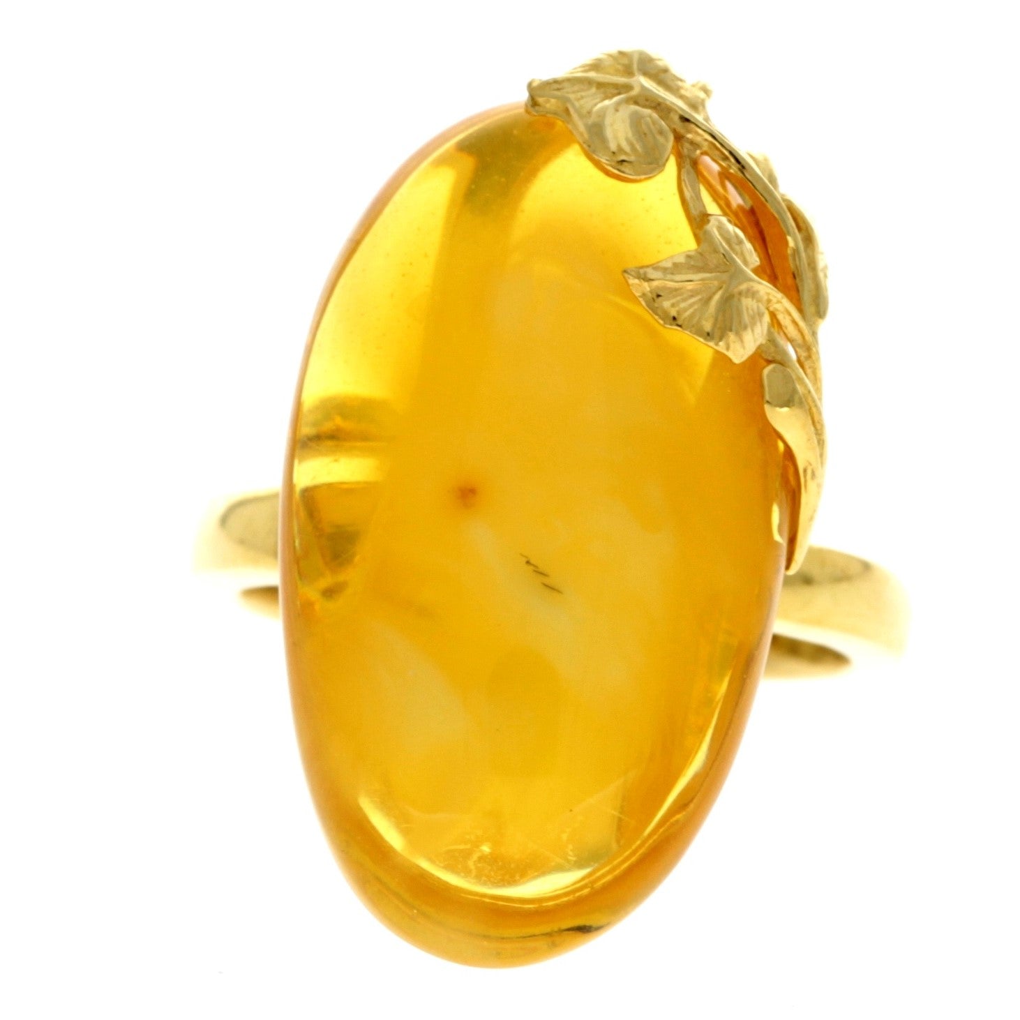 925 Sterling Silver Gold Plated with 14ct Gold & Genuine Baltic Amber Unique Ring - GRG002