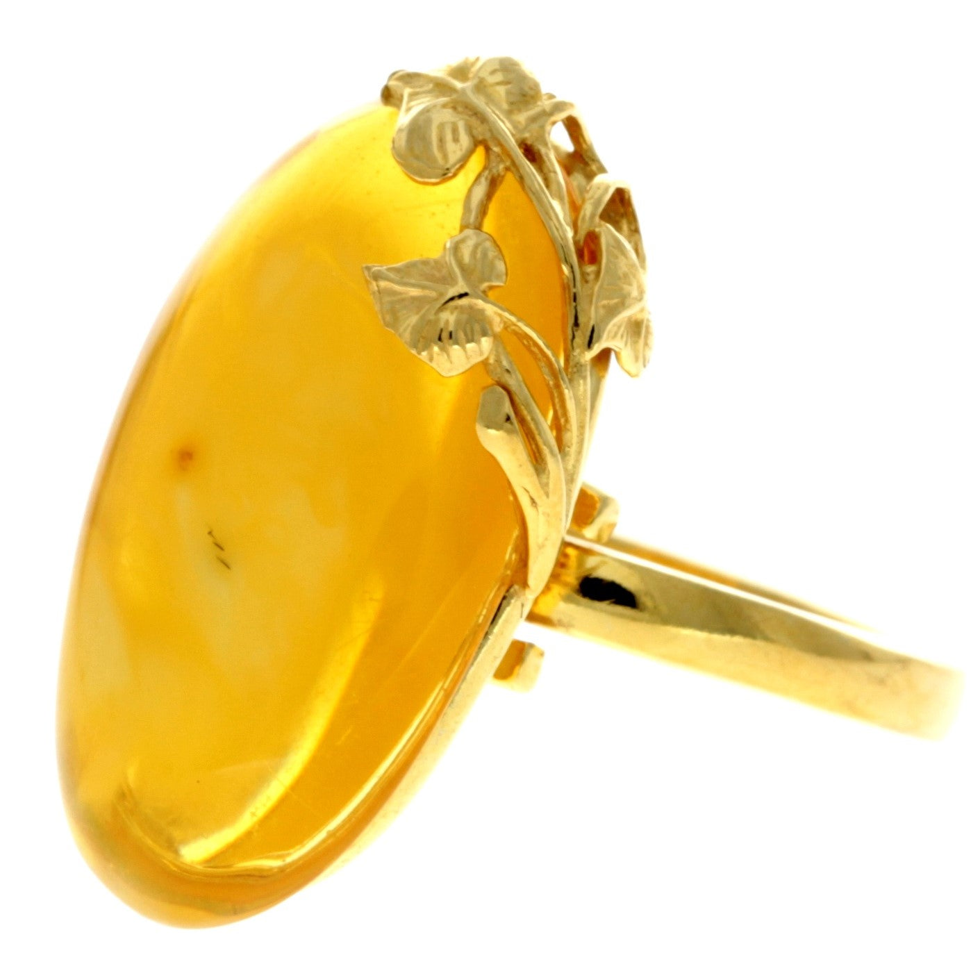 925 Sterling Silver Gold Plated with 14ct Gold & Genuine Baltic Amber Unique Ring - GRG002
