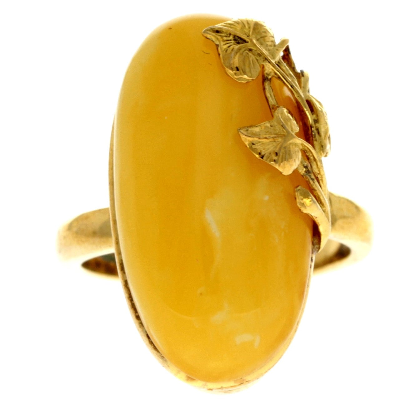 925 Sterling Silver Gold Plated with 14ct Gold & Genuine Baltic Amber Unique Ring - GRG004