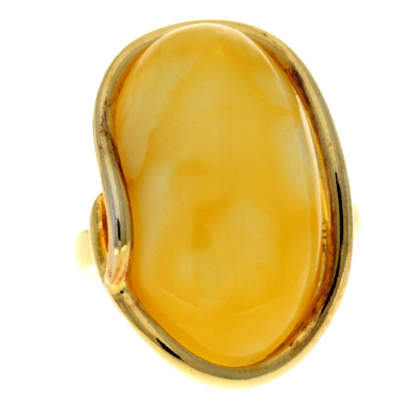925 Sterling Silver Gold Plated with 14ct Gold & Genuine Baltic Amber Unique Ring - GRG005