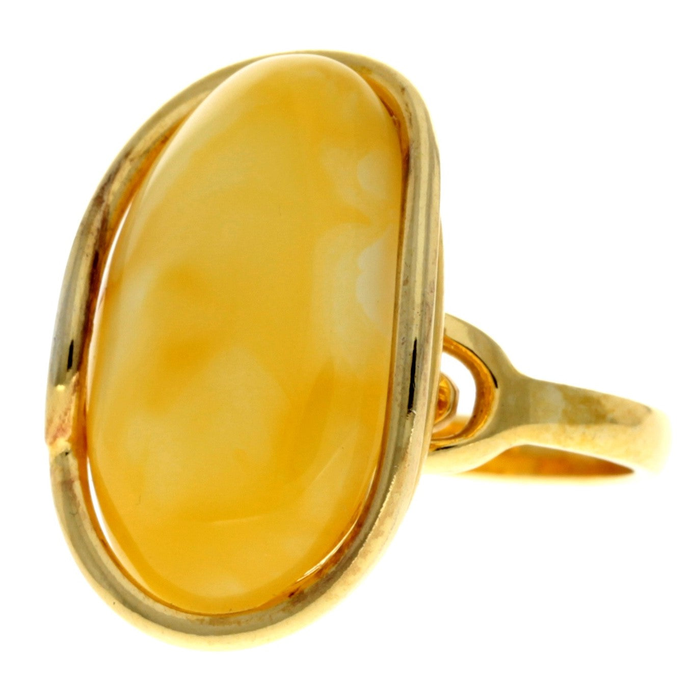 925 Sterling Silver Gold Plated with 14ct Gold & Genuine Baltic Amber Unique Ring - GRG005