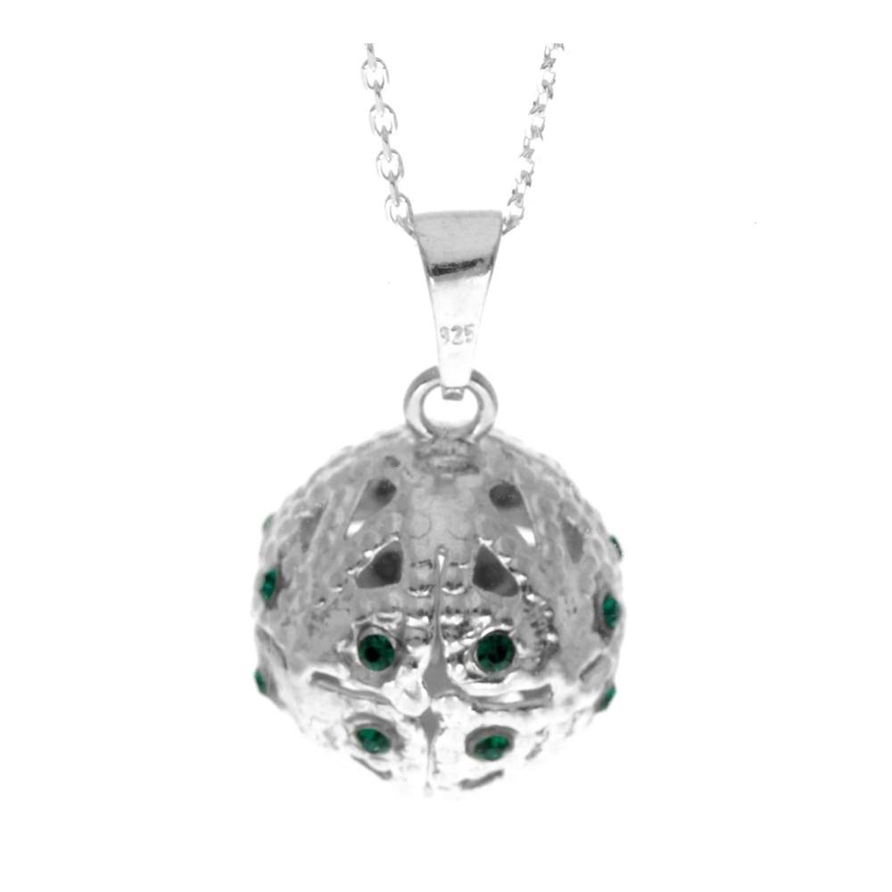 925 Sterling Silver Ball with Green Zirconia Stones Pendant -GS208