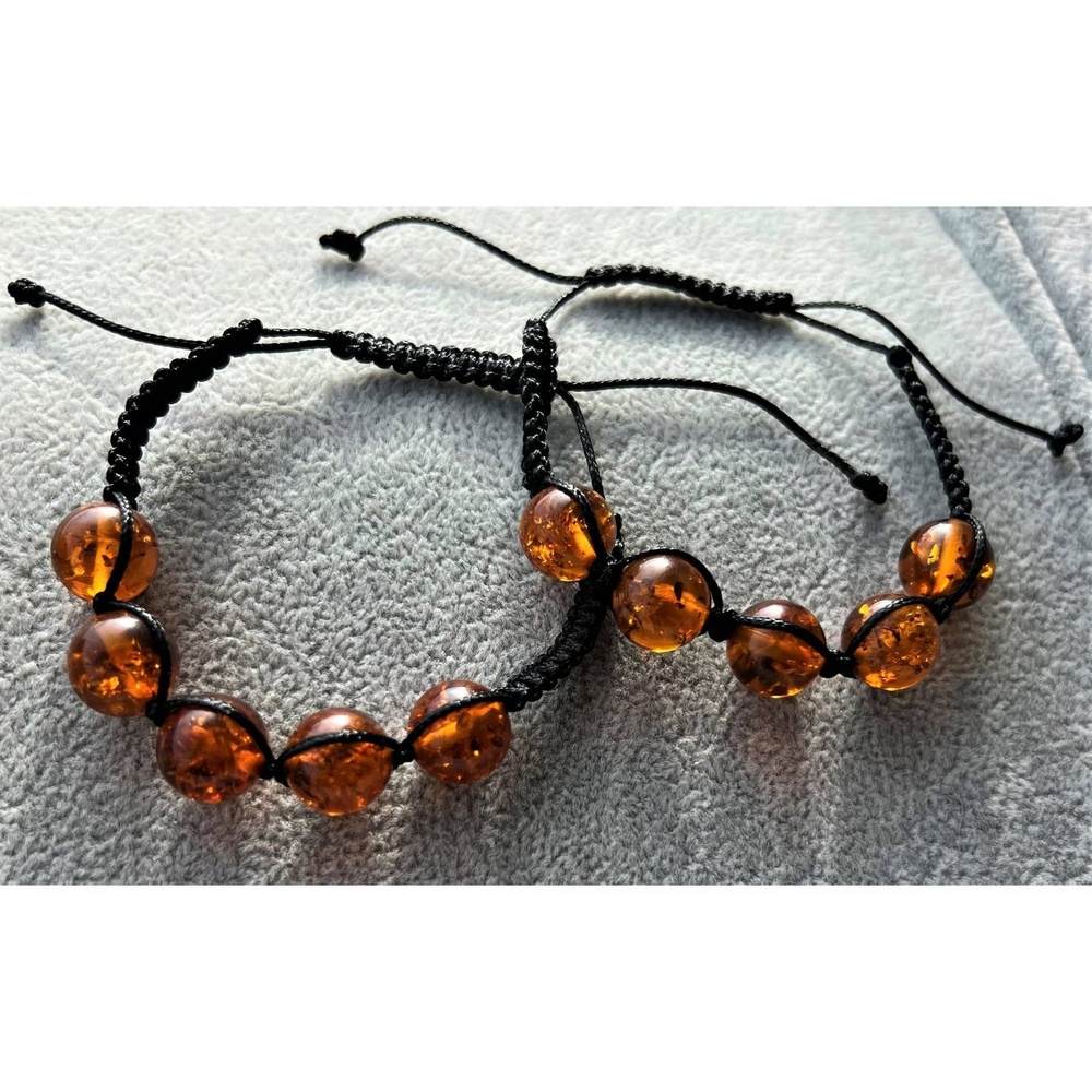 Genuine Baltic Amber Adjustable Bracelet for Men with Amber Balls - MB020