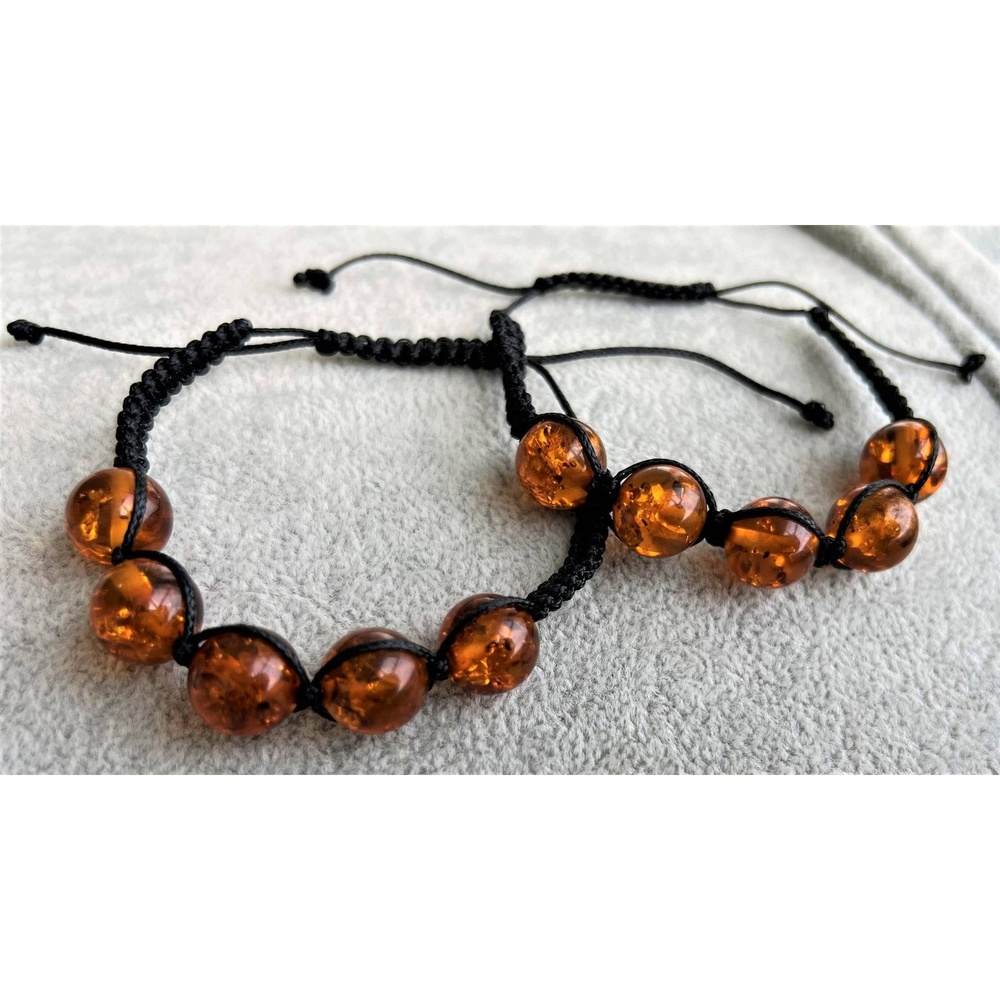 Genuine Baltic Amber Adjustable Bracelet for Men with Amber Balls - MB020