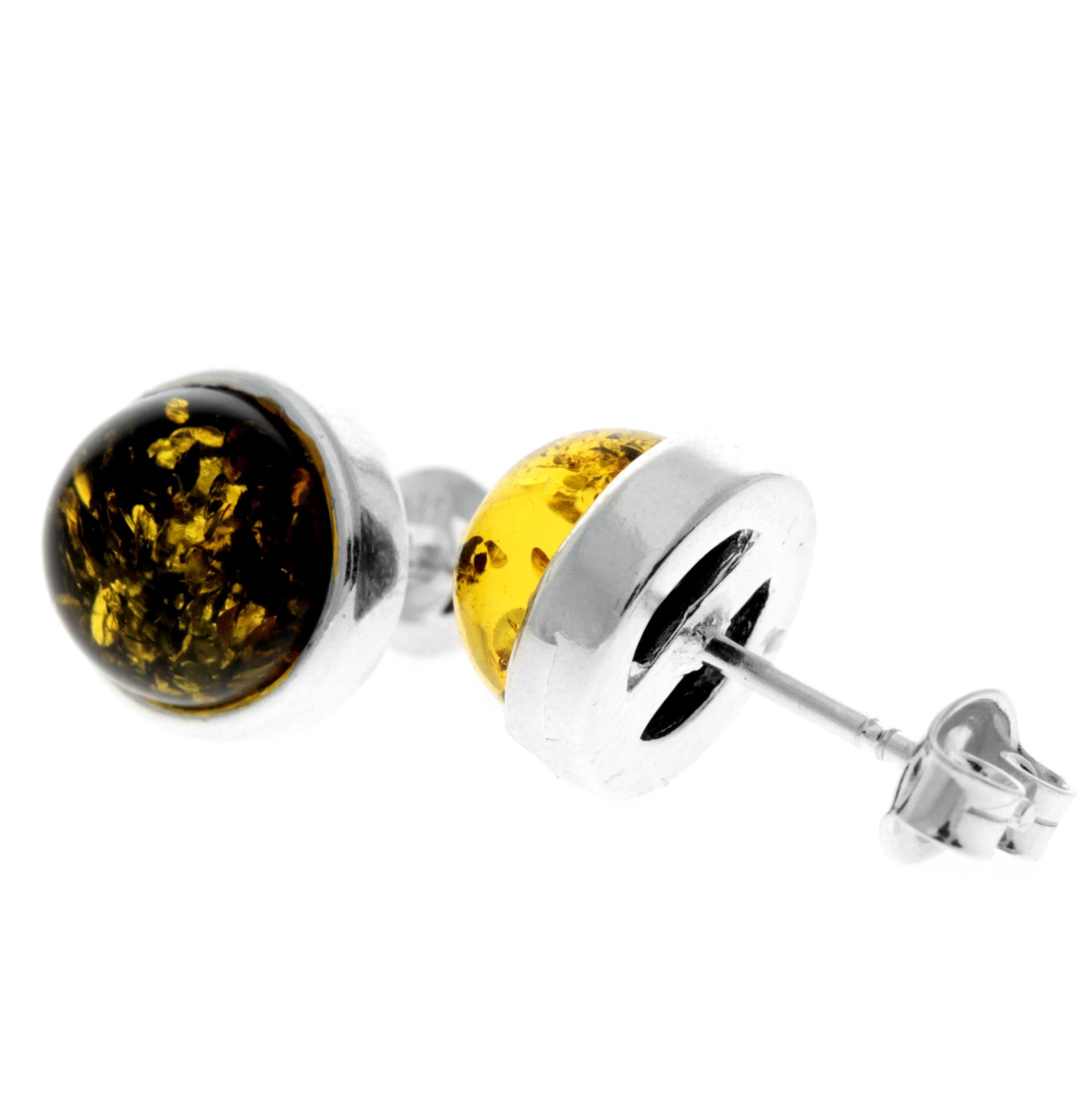 925 Sterling Silver & Genuine Baltic Amber Classic Round Studs Earrings - K007