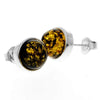 925 Sterling Silver & Genuine Baltic Amber Classic Round Studs Earrings - K007